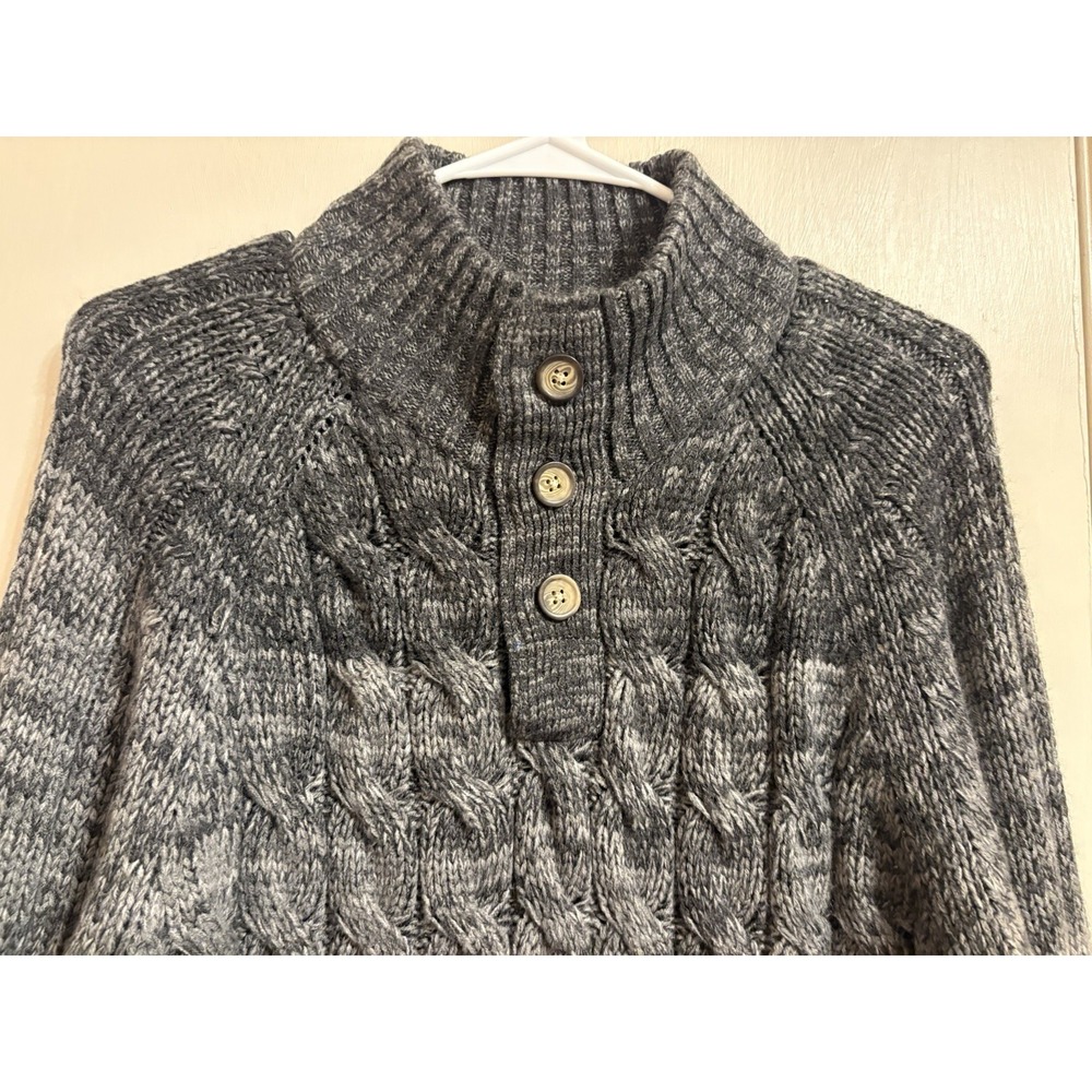 Weatherproof Cable-Knit Mock Neck Button Pullover Sweater Gray Men's Long Sleeve